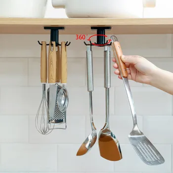 

Wall Mounted 360° Rotating Coat Hanger Kitchen Gadgets Accessories Bath Hook Kitchen Storage Rack Cupboard Hanging Hook Shelf