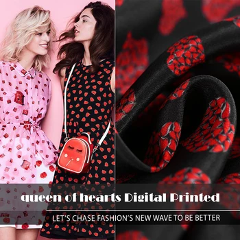 

High-end custom Queen Of Hearts Digital Printed 100%Silk Fabric For Summer Dress 16Momme Crepe De Chine For DIY Sewing Shirts