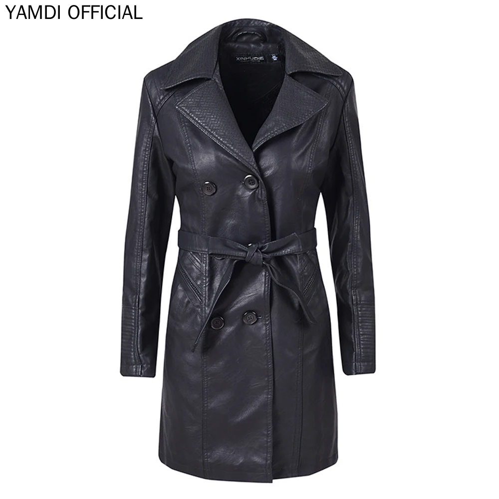 

YAMDI Women Autumn Winter Soild Belt Outwear Woman 2019 Clothing Thick Trech Coat Vintage Ladies North Collar Double Jackets New