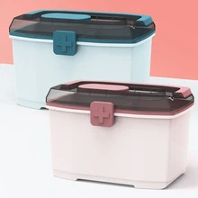 Kit de premiers soins Portable, boîte à médicaments en plastique épais à Double couche, Kit à domicile, boîte à médicaments