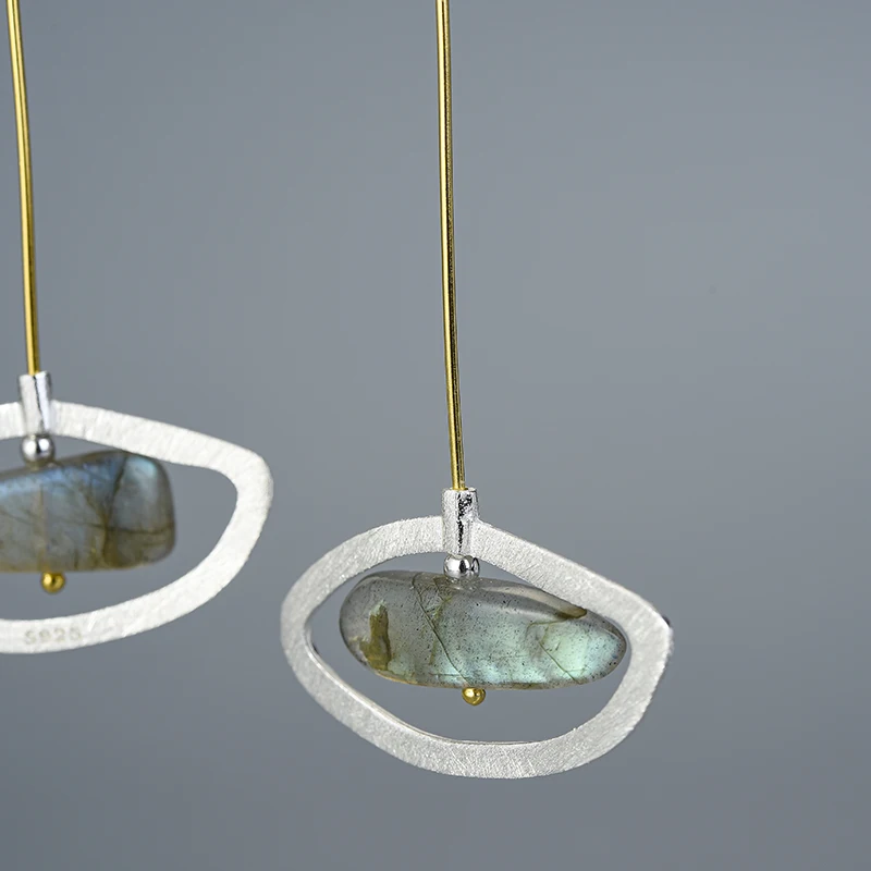 Lotus весело Настоящее серебро 925 проба Натуральный Лабрадорит Fine Jewelry вращающийся