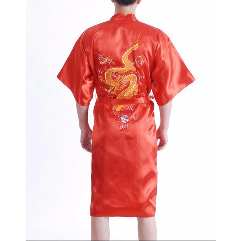 Летний зеленый китайский мужской традиционный халат Новинка Вышивка в виде дракона пижамы кимоно платье плюс 011007