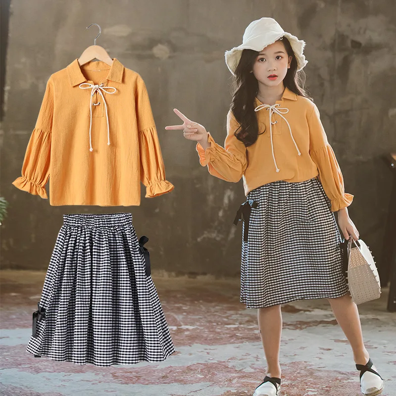 Big Girls Boutique Clothes 21 New Fall Cute Blouse Plaid Bow Skirt Fashion Literary Two Piece Skirt Set Back To School Outfit Clothing Sets Aliexpress