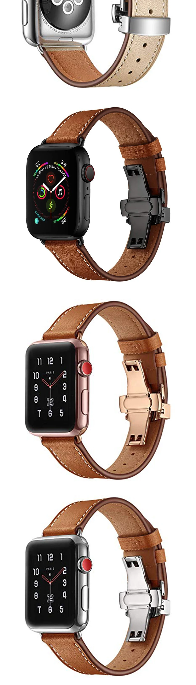 Leather Smart Strap Compatible For Apple Watch Strap 38mm 40mm 42mm 44mm Stylish Leather For Apple Strap watch Series 1, 2, 3, 4
