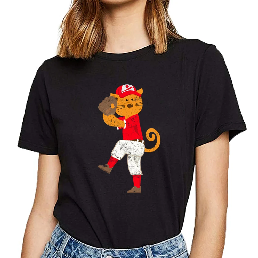 Tops T Shirt Women cat baseball funny idea Vogue Vintage Short Female Tshirt | Женская одежда