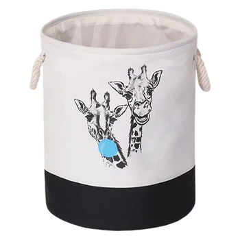 

Nordic Style Multifunctional Round Folding Dirty Clothes Basket Cartoon Fabric Toy Storage Bucket