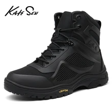 KATESEN/мужские ботинки; теплые кожаные зимние ботинки; мужские уличные рабочие ботинки; Мужская походная обувь; модные резиновые ботинки в Военном Стиле