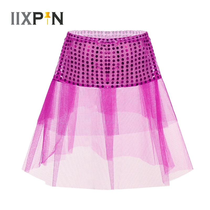 

Kids Girls Ballet Skirt Sparkling Sequins Mesh Tutu Skirt Ballet Dance Gymnastics Leotard Skirts Princess Party Dance Clothing