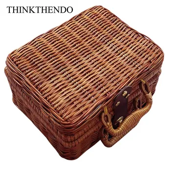 

Handmade Travel Picnic Bamboo Mini Rattan Suitcase Woven Fruit Food box