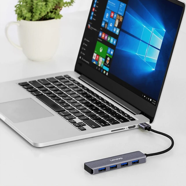 Lenovo-Adaptador de concentrador USB 3,0, divisor de 4 puertos de aluminio para PC, portátil, Notebook, Macbook, accesorios expansores de periféricos 5