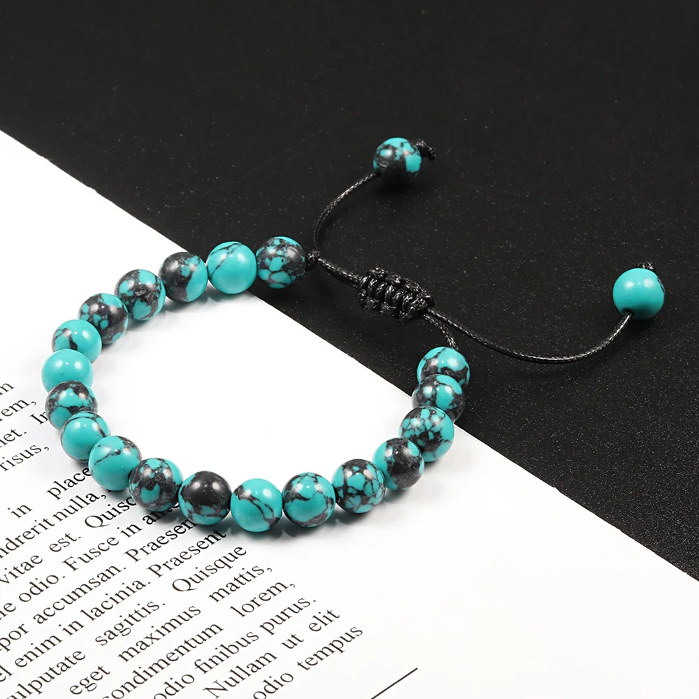 8mm Tiger Eye Stone Beads Bracelet Adjustable Braided Rope Bangles Natural Lava Rock Men Women Yoga Healing Balance Bracelets