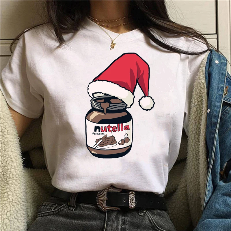 

ERNESTNM New Arrival Summer Short Sleeve Women's T-Shirt Funny Christmas Hat Printed Ladies Tops Comfortable Round Neck Clothes
