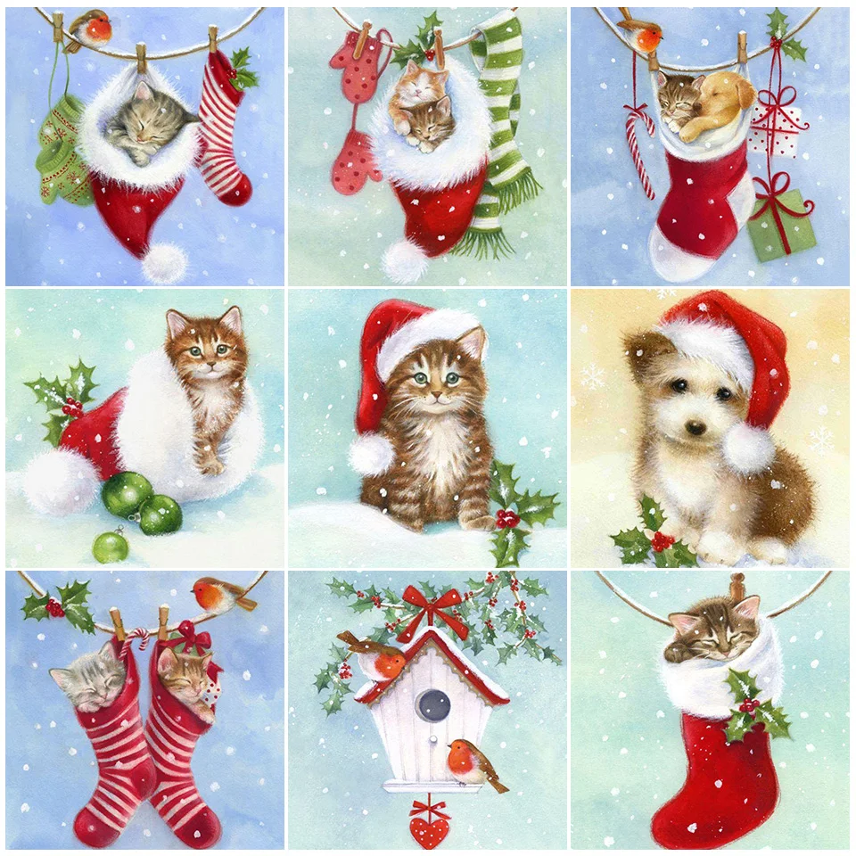 

5D Diamond Painting Christmas Card Cat Cross Stitch DIY Diamond Embroidery Pictures of Rhinestone Home Decor Christmas Gift Sale