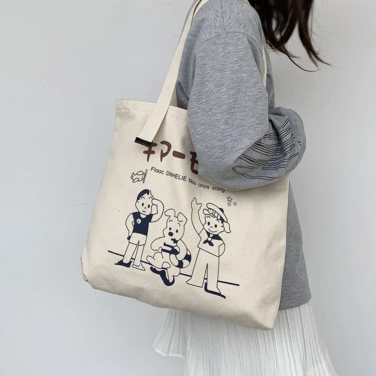 

Canvas Bag With Cute Printing Fashion Women's Shoulder Bag Large Folding Tote Foldable Cotton Bags Cartoon Shopping Bag Handbags
