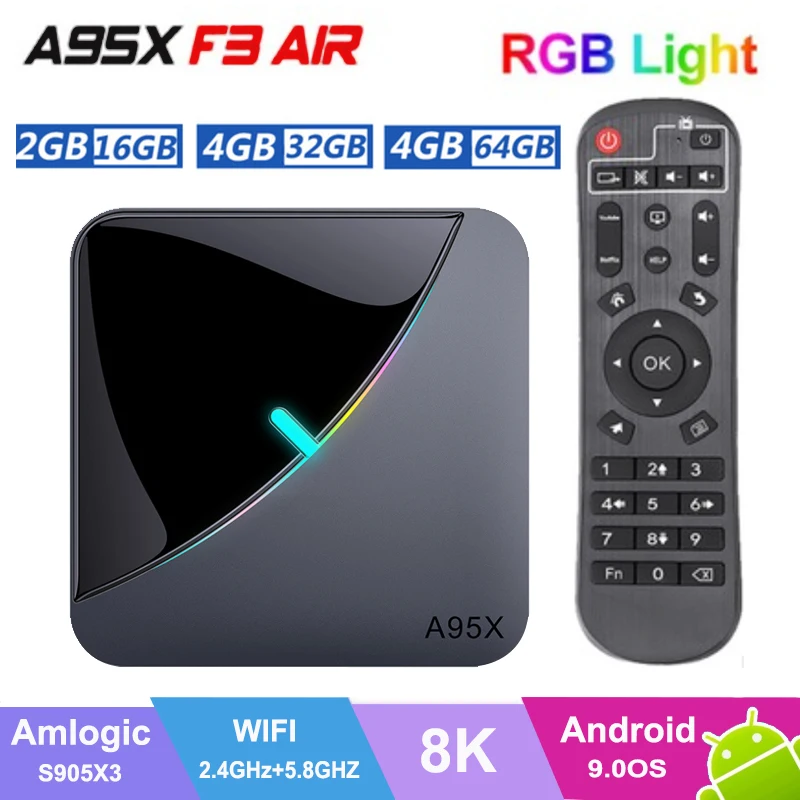 A95X F3 Air Android TV BOX 4GB 64GB Amlogic S905X3 Dual Wifi 2.4G&5G Bluetooth 4.2 Youtube Google Play Android 9.0 Smart TV BOX