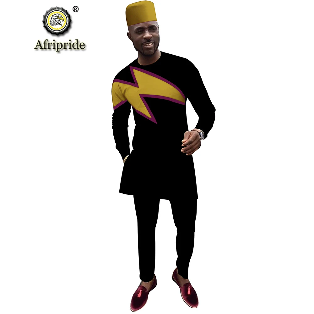 Африканская Мужская одежда Топ dashiki рубашки+ брюки+ племенная шляпа 3 шт традиционные наряды размера плюс спортивный костюм AFRIPRIDE S1916018 - Цвет: 12-4-2