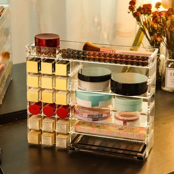 

Transparent Cosmetics Storage Box Lipstick Storage Display Organizer Acrylic Box Blush Powder Puff Display Height Adjustable