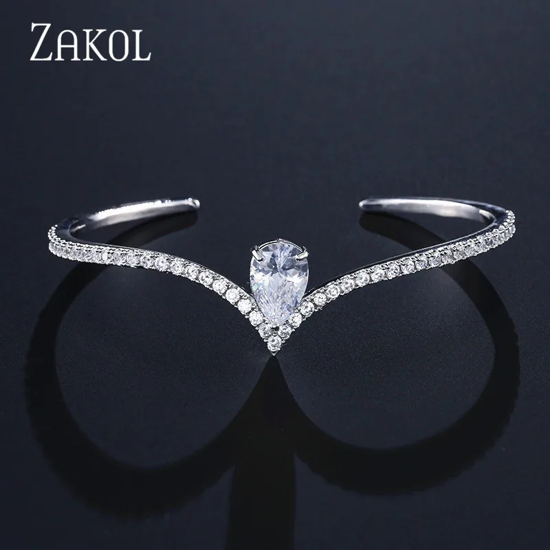 Модные черные браслеты ZAKOL с кубическим цирконием, модные браслеты-манжеты для женщин и девушек, вечерние ювелирные изделия на свадьбу FSBP2042 - Окраска металла: White