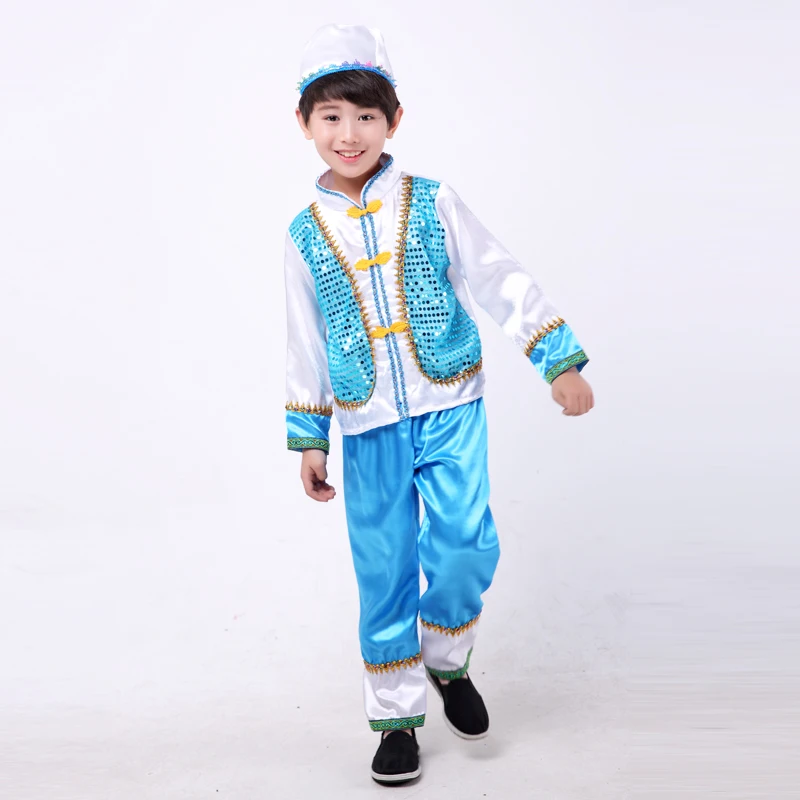 Костюмы китайский национальных меньшинств для детей представление Синьцзян Уйгурский танец одежда фестиваль танец r Китайская национальная одежда - Цвет: 1