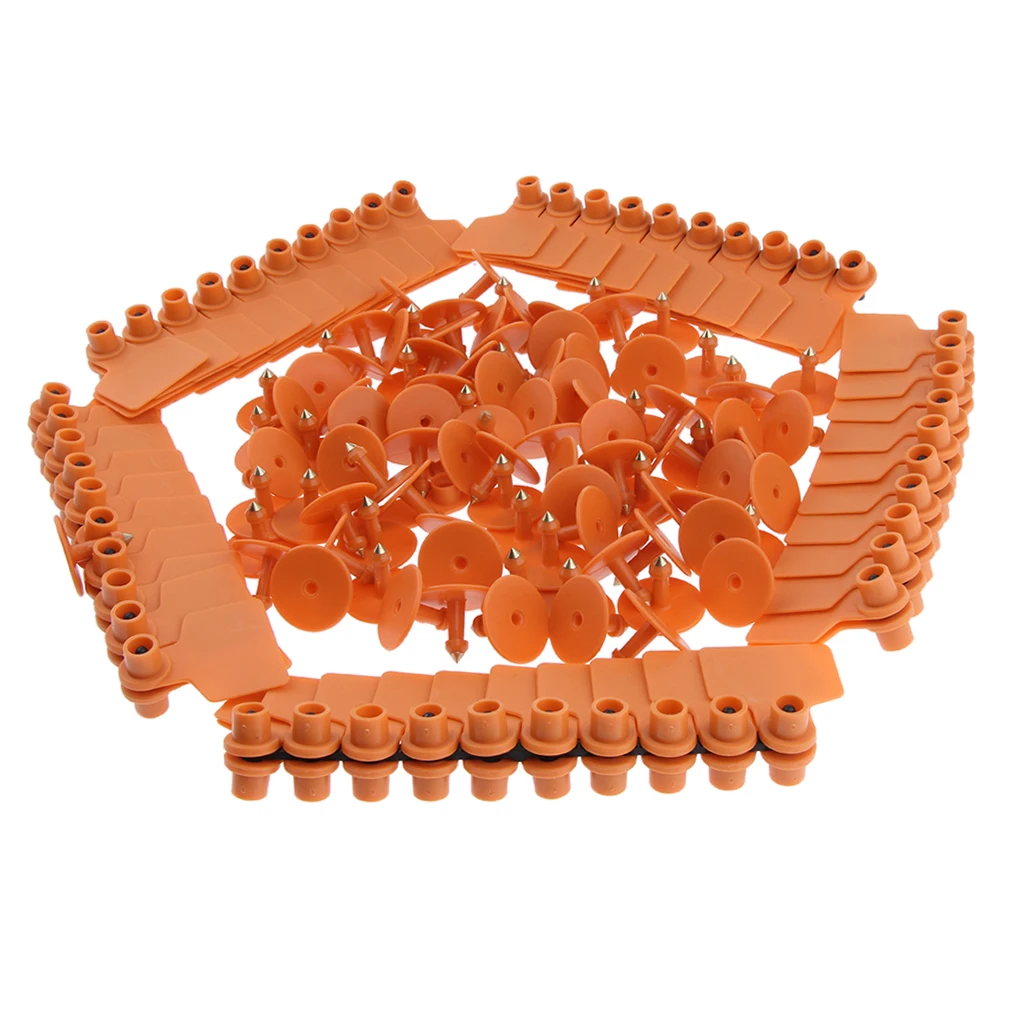 100 Pcs Pigs Cow Cattle Ear Tag, Blank, Brass Ear Stud, Anti-Rust, Orange