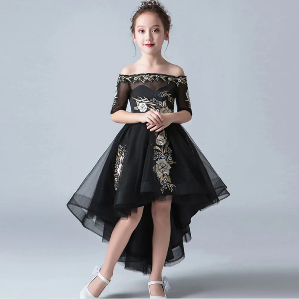 

Children's dress princess dress catwalk girl wedding dress black dress communion flower girl dress piano costume