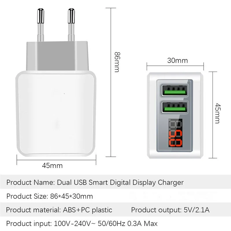 Зарядное устройство USB зарядное устройство США ЕС вилка для samsung Galaxy A90 A80 A70 A50 A40 двойной порт Универсальный светодиодный дисплей Enchufe USB