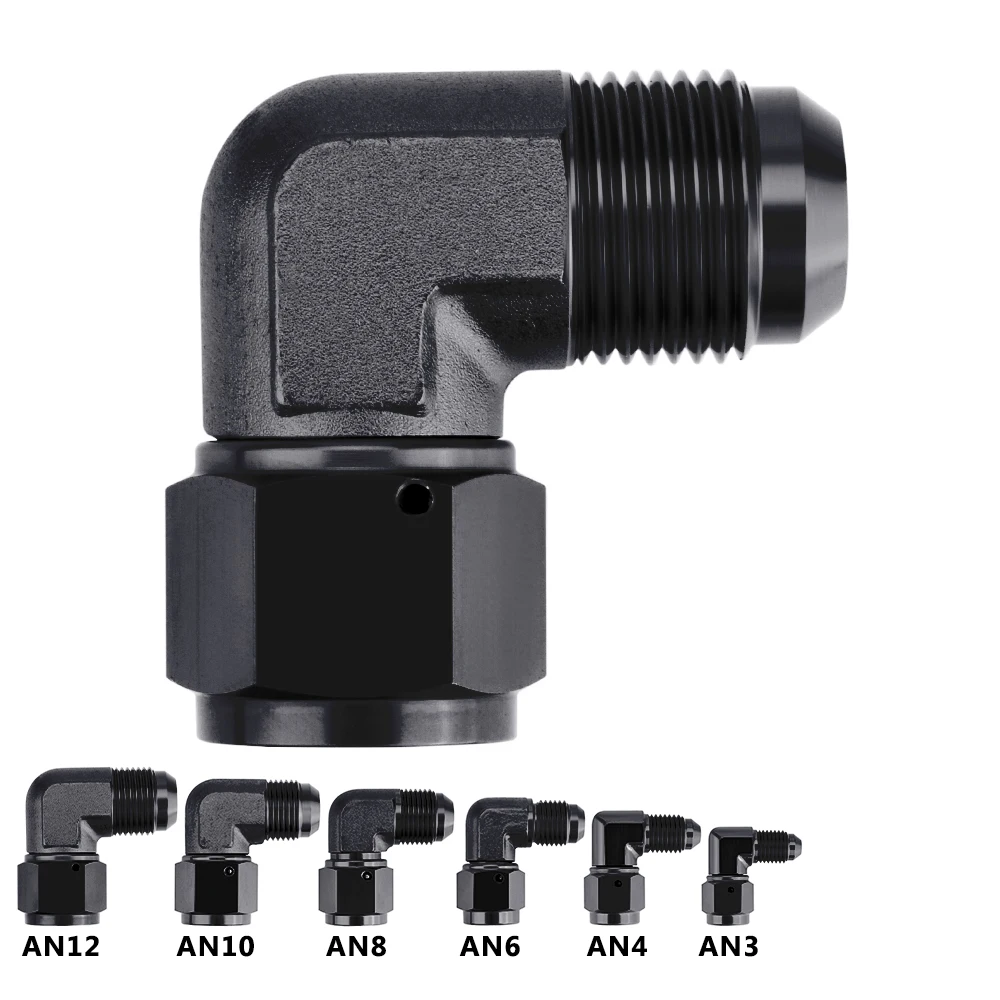 AN4-AN12 Swivel Adaptors To Male Black energy Oil Fuel Fittings Anodized Aluminum Fuel Adapter 90 Degree Female