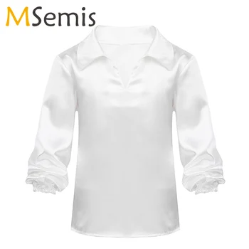 

Kids Boys Ballet Shirt Satin Finish Latin Dance Costume Long Sleeves Spread Collar Pull-on Dance Training Exam Stage Performance
