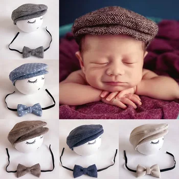 

Kids Lovely Baby Tweed Boy Flat Cap Hat And Bow Tie Set Photo Props Hat Cap S7JN