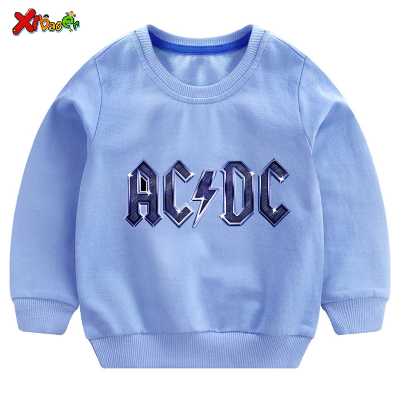 Свитера для маленьких мальчиков; Осенняя модная детская толстовка ACDC; белый Хлопковый пуловер для маленьких девочек; милый детский топ с длинными рукавами