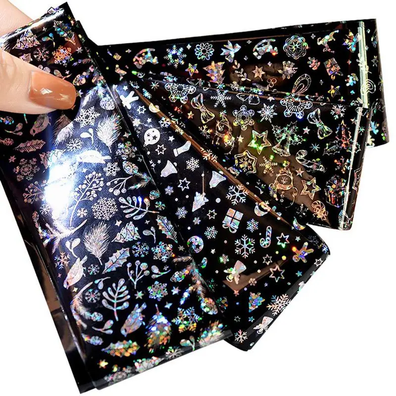 

4Pcs/Pack Christmas Snowflakes Nail Foils Holographic Nail Transfer Stickers Decals Wraps 3D Laser Glitter Nail Art Decorations