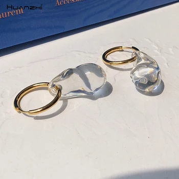 

HUANZHI 2020 New Retro Transparent Resin Geometric Round Water Drop love Square Hoop Earrings For Women Girls Party Jewelry