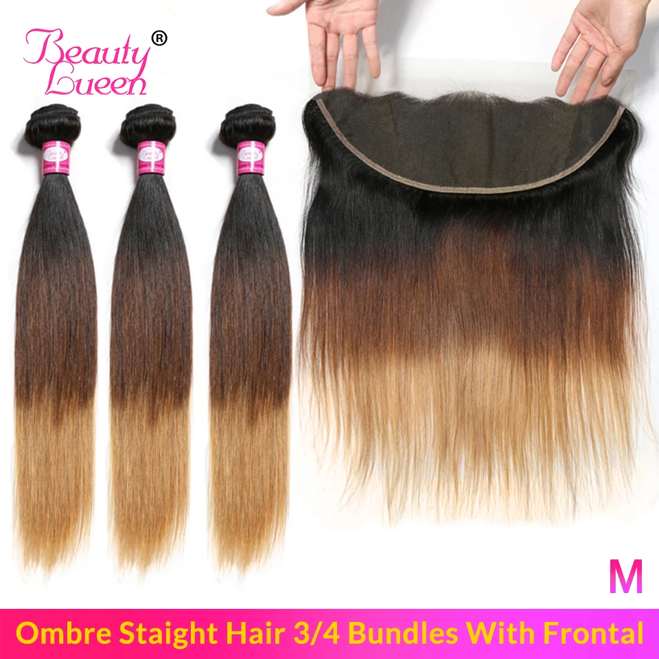 

Ombre Straight 3/4 Bundles With Frontal T1B/4/27 30 Malaysian Hair Bundles With Frontal Remy Human Hair Bundles With Frontal