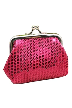 

Women's Sequins Coin Purse Buckle Mini Wallet(rose red)