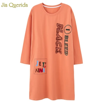

Cotton Night Dress Women Spring Autumn Dress Sleepwear Cotton Home Shirt Cotton Night Gown Plus Size Loose Letter Printing Gown