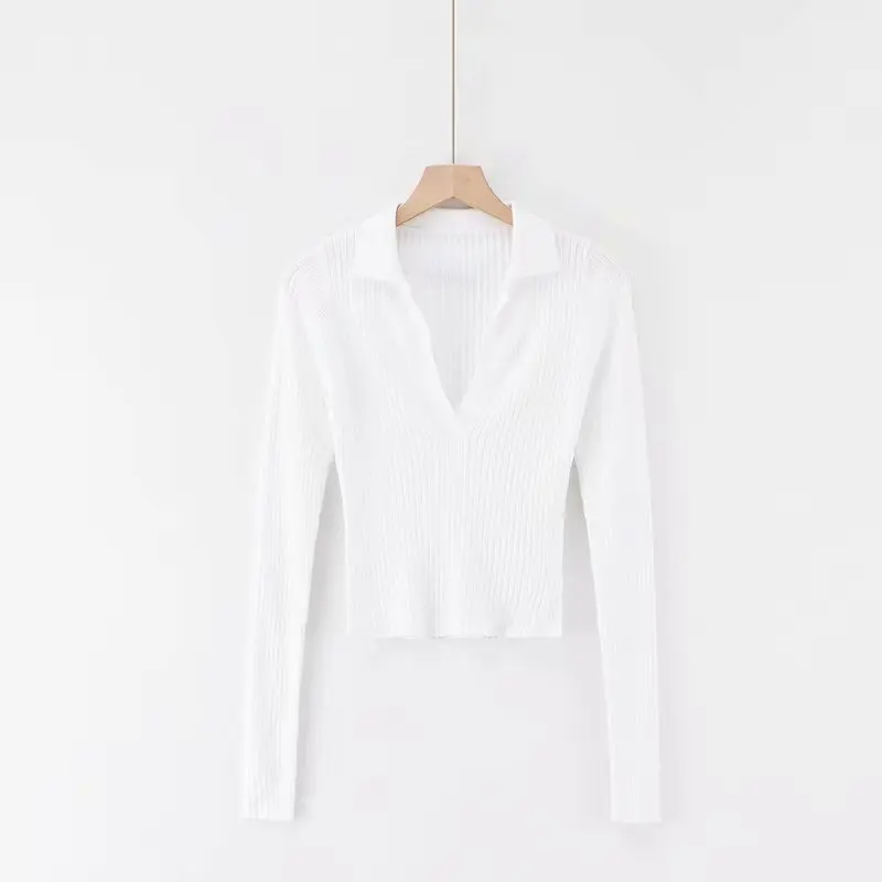 white long sleeve Осень, женская рубашка поло, женский короткий топ с длинным рукавом, белый однотонный короткий поло, рубашки, женские сексуальные футболки, Корейская уличная одежда - Цвет: white long sleeve