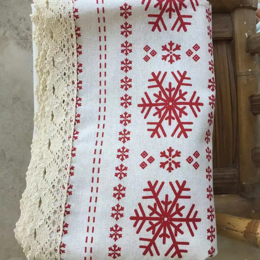 Хлопок льняная скатерть простой красный Рождественский снежный узор Европейский стиль крышка моющиеся настольные скатерти для чайного стола