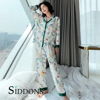 

Siddons 2020 Summer New Pajamas Women's Spring Silk Thin Section Summer Long-Sleeved Loose Simulation 2PCS Suit Home Service