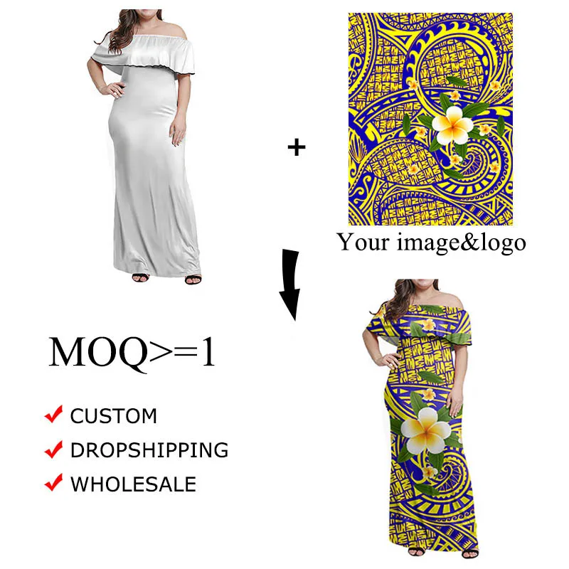 Jackherelook Womens Vintage Maxi Dresses Samoan Hibiscus Polynesian Tribal Brand Design Summer Unisex Clothes Off Shoulder Dress