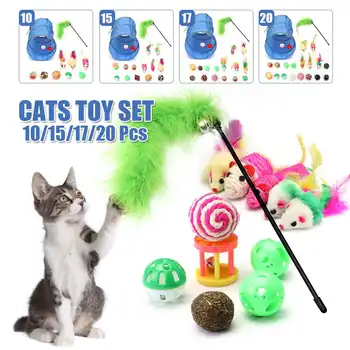 

20pcs/set Cat Toys Make A Cat Stick Feather with Bell Replacement Head Set Colorful Cat Feather Bell Rod Playing Interactive Toy