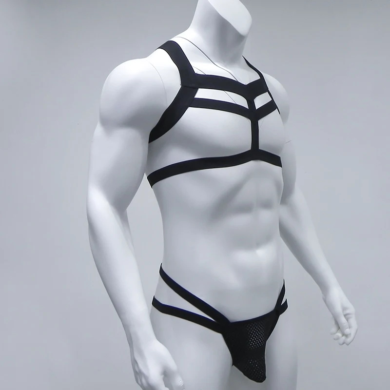 Cosplay&ware Hot Men Bondage Costume Lingerie Body Chest Harness Halter Neck Nightclub Hollow Out Clothing Thong Set Jockstrap Black White -Zentai shop online H3f40b895980f495c8647cb50a73c61c6G.jpg