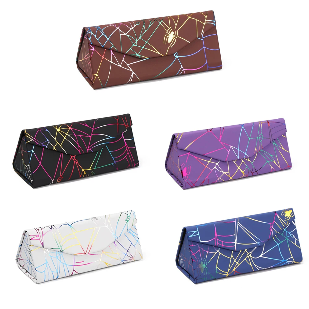 

1Pc Triangle Sunglasses Box Folding PU Waterproof Strong Magnet Eyewear Case Solid Color Portable Glasses Protective Organizer