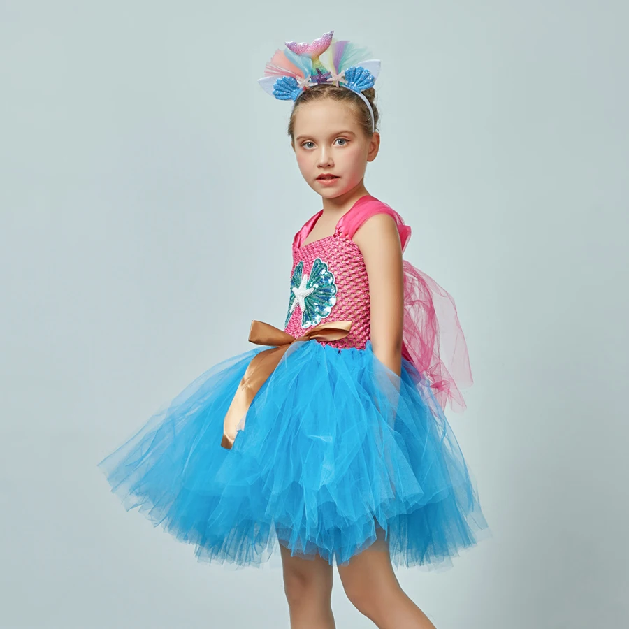 Handmade Mermaid Birthday Tutu Set Smash Cake Outfit Baby Girls Under the Sea Theme Mermaid Tutu Dress Dance Recital Tulle Dress (6)