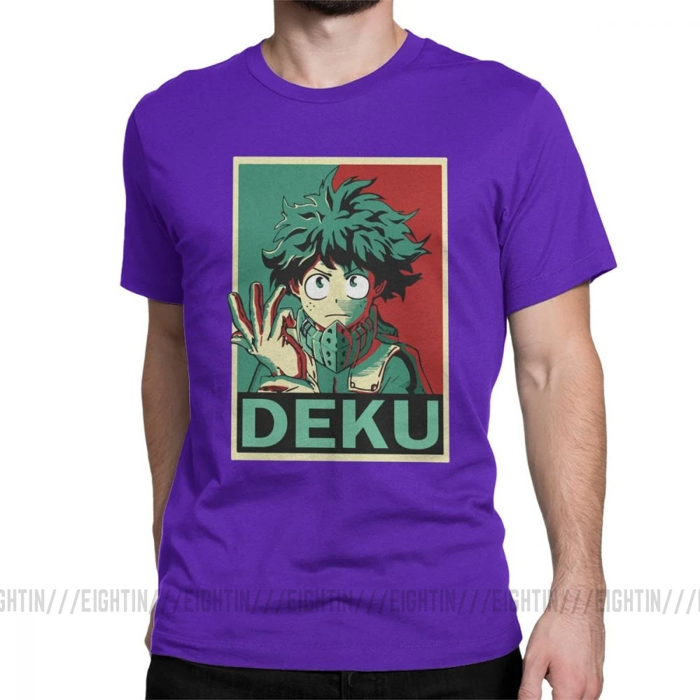 Футболка My Hero Academy Midoriya, Аниме Манга, Мужская черная одежда, простые Стильные футболки, круглый вырез, очищенный хлопок - Цвет: Фиолетовый