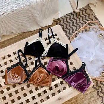 

Retro Smooth Velvet Double Layer Lace Bra Set French Thin Triangle Cup Comfortable Bra Set With Panties X