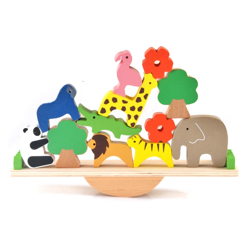 Строительные блоки для балансировки животных Seesaw Jenga игры слон деревянный цвет Монтессори детские игрушки для детей сборка развивающие - Цвет: colorful