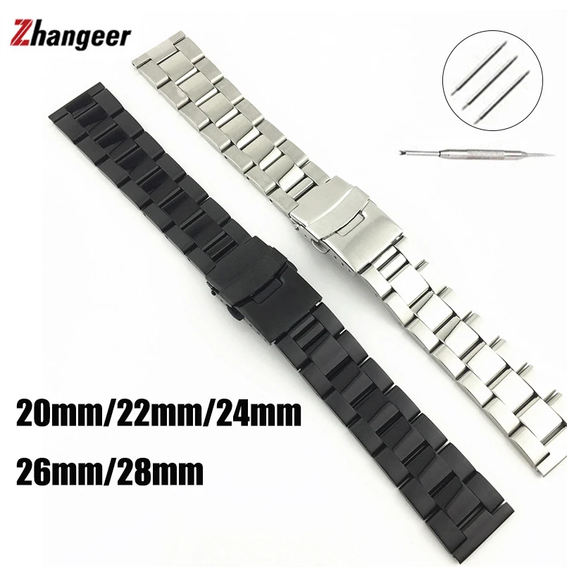 

18mm 20mm 22mm 24mm 26mm 28mm Watch Band Bracelet Solid Stainless Steel Wristband For Seiko Watch Strap Double Lock Buckle Belt