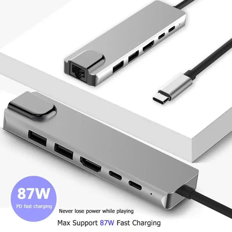 6 в 1 type-C USB 3,1 type-C док-станция хаб-конвертер USB-C 4K HDMI 2 USB 3,0 PD RJ45 Adpter для ноутбука с интерфейсом type-C