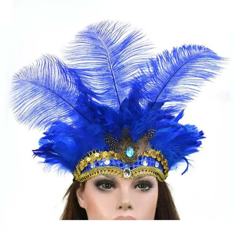 Женский головной убор с перьями на Хэллоуин, блестящие стразы с блестками, индийский карнавал, головной убор для танцев и выступлений, вечерние