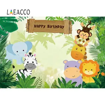 

Laeacco Photography Backgrounds Animal Happy Birthday Baby Birthday Party Customized For Boy Girls Photo Backdrops for Photocall